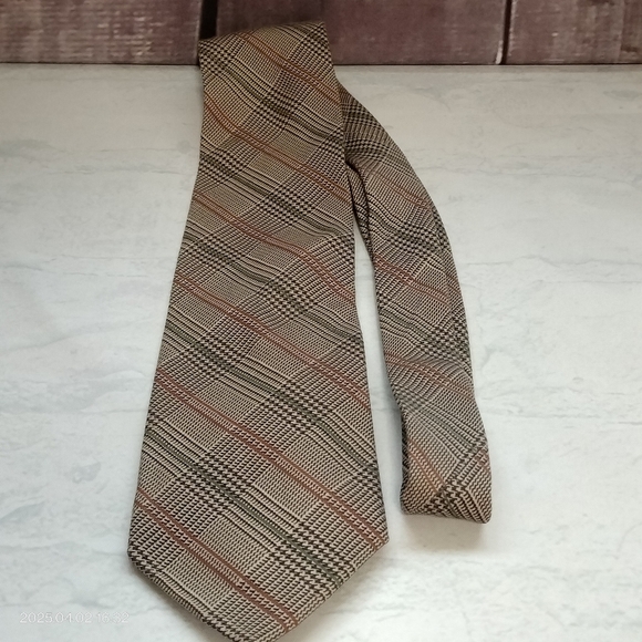 Vintage Brooks Brothers Makers Tan Khaki Silk Cotton Blend Tie  Houndstooth - Picture 6 of 8